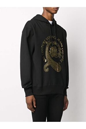 Erkek Siyah Paisley Logo Print Hoodie