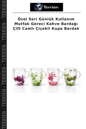 Özel Seri Günlük Kullanım Mutfak Gereci Kahve Bardağı Çift Camlı Çiçekli Kupa Bardak