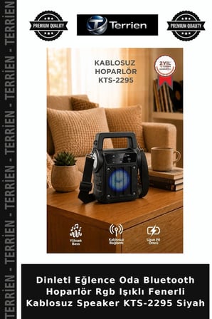 Dinleti Eğlence Oda Bluetooth Hoparlör Rgb Işıklı Fenerli Kablosuz Speaker KTS-2295 Siyah