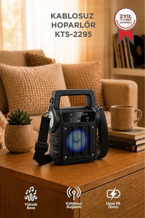Dinleti Eğlence Oda Bluetooth Hoparlör Rgb Işıklı Fenerli Kablosuz Speaker KTS-2295 Siyah