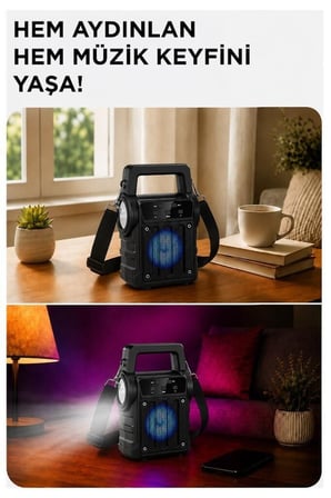 Dinleti Eğlence Oda Bluetooth Hoparlör Rgb Işıklı Fenerli Kablosuz Speaker KTS-2295 Siyah