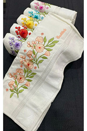 Özdilek 6 ADET Nakışlı 50X90 cm Çeyizlik El Yüz Havlusu