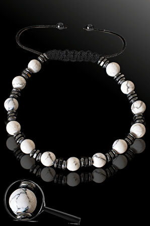 Sertifikalı Silver Hematitli 6 Mm Doğal Havlit Taşı Bileklik - Ayarlamalı