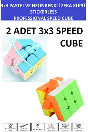 2 Adet 3x3  Zeka Sabır Küpü Neon Ve Pastel Renkli Profesyonel Speed Cube