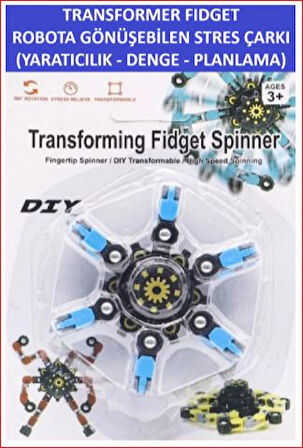 DÖNÜŞTÜRÜLEBİLİR ROBOTİK STRES ÇARKI - ROBOTIC FIDGET SPINNER -RENK:MAVİ
