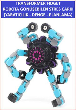 DÖNÜŞTÜRÜLEBİLİR ROBOTİK STRES ÇARKI - ROBOTIC FIDGET SPINNER -RENK:MAVİ