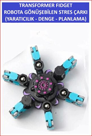 DÖNÜŞTÜRÜLEBİLİR ROBOTİK STRES ÇARKI - ROBOTIC FIDGET SPINNER -RENK:MAVİ