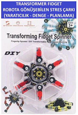 TRANSFORMERS DÖNÜŞTÜRÜLEBİLİR ROBOTİK STRES ÇARKI - ROBOTIC FIDGET SPINNER -RENK:KIRMIZI