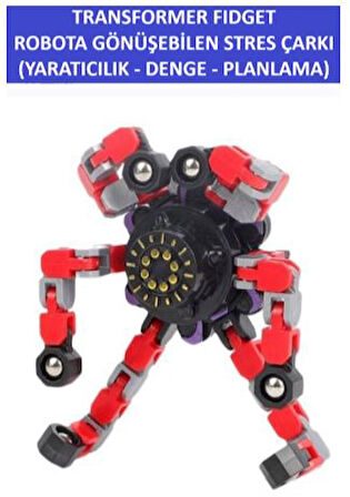 TRANSFORMERS DÖNÜŞTÜRÜLEBİLİR ROBOTİK STRES ÇARKI - ROBOTIC FIDGET SPINNER -RENK:KIRMIZI