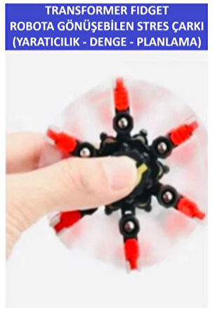 TRANSFORMERS DÖNÜŞTÜRÜLEBİLİR ROBOTİK STRES ÇARKI - ROBOTIC FIDGET SPINNER -RENK:KIRMIZI