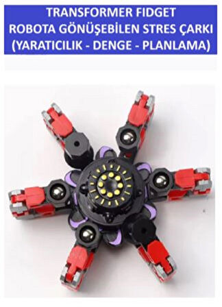 TRANSFORMERS DÖNÜŞTÜRÜLEBİLİR ROBOTİK STRES ÇARKI - ROBOTIC FIDGET SPINNER -RENK:KIRMIZI