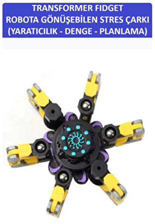 TRANSFORMERS DÖNÜŞTÜRÜLEBİLİR ROBOTİK STRES ÇARKI - ROBOTIC FIDGET SPINNER -RENK:SARI
