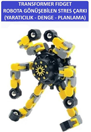 TRANSFORMERS DÖNÜŞTÜRÜLEBİLİR ROBOTİK STRES ÇARKI - ROBOTIC FIDGET SPINNER -RENK:SARI