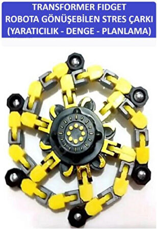 TRANSFORMERS DÖNÜŞTÜRÜLEBİLİR ROBOTİK STRES ÇARKI - ROBOTIC FIDGET SPINNER -RENK:SARI