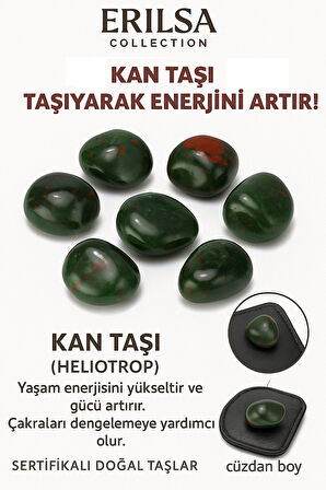 Sertifikalı Cüzdan Boy Heliotrop - Kan Taşı Kütle - Dayanıklılık ve Yaşam Gücü Kazandırır
