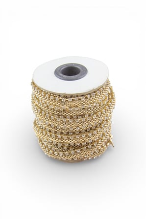 Kenarları Cam Şeritli Ortası Hasır Gold 12 mm Zincir Desen Şerit Zincir Aksesuar (1 Metre)