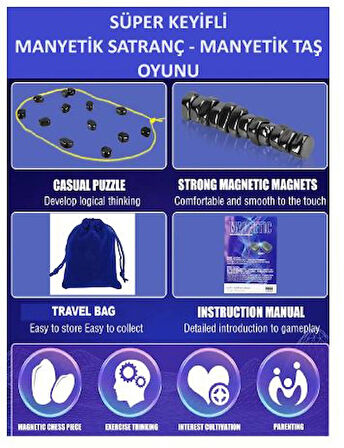 Süper Keyifli Manyetik Satranç-20 Taşlı Manyetik(Güçlü) Taş Oyunu- Harika Vakit Geçirmek İçin Hediye