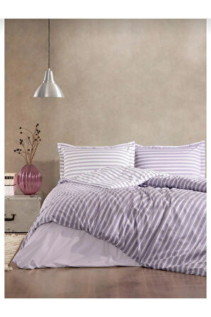 Çift Kişilik ( Çarşafı LASTİKLİ ) Nevresim Takımı Trioline Mor