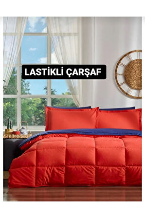 Çift Kişilik ( ÇARŞAFI LASTİKLİ ) Uyku Seti Kırmızı-Lacivert