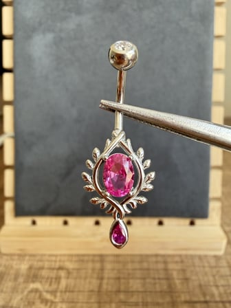 %100 316 L Cerrahi Çelik Çelenk Fuşya Zirkon 10x1,6mm Çelik Göbek Piercing