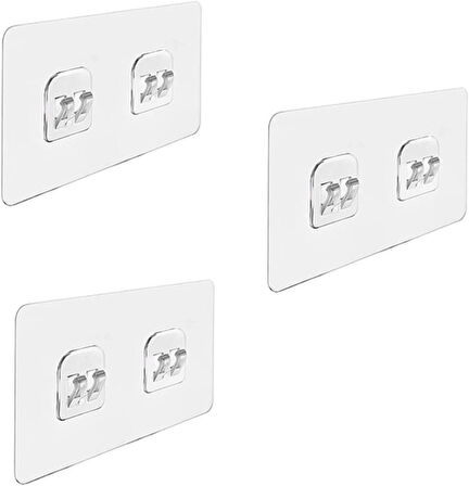 Microcase Güçlü Plastik Yapışkanlı Suya Dayanıklı Çift Başlı Banyo Mutfak Eşya Taşıma Raf Askılığı 3 Adet - Şeffaf AL4270