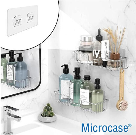 Microcase Güçlü Plastik Yapışkanlı Suya Dayanıklı Çift Başlı Banyo Mutfak Eşya Taşıma Raf Askılığı 3 Adet - Şeffaf AL4270