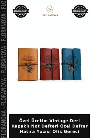Özel Üretim Vintage Deri Kapaklı Not Defteri Özel Defter Hatıra Yazısı Ofis Gereci