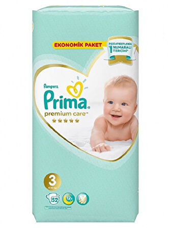 Prima Premium Care Bebek Bezi Eko Paket 3 Beden 52 Adet