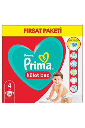 Prima Külot Bebek Bezi Fırsat Paketi 4 Beden 62 Adet