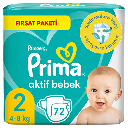 Prima Bebek Bezi Aktif Bebek Fırsat Paket 2 Beden 72 Adet