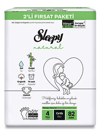 Sleepy Natural Bebek Bezi 2'Li Fırsat Paketi 4 Beden 82 Adet