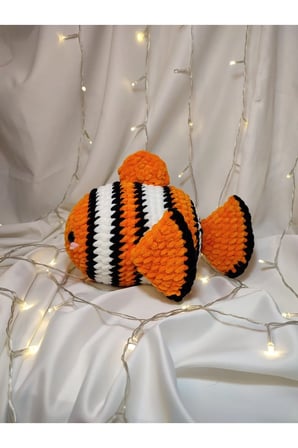 El Yapımı Amigurumi Turuncu Çizgili Balık Oyuncak - Amigurumi Peluş Oyuncak