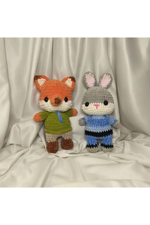 El Yapımı Tek Parça Tığ İşi Peluş: Nick ve Judy İKİLİ Amigurumi