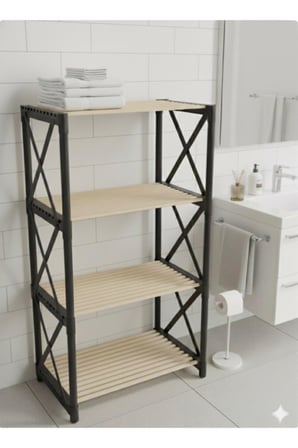 ZENNA EKOLOJİK 4 KATLI SİYAH Dekoratif Çok Amaçlı BANYO RAFI SİYAH SİYAH-Ahşap