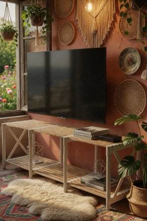 ZENNA EKKO TV SEHPA MASİF AHŞAP BEYAZ