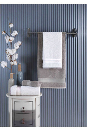 4 lü Kadın Erkek Banyo Havlusu Takımı Oscar Bej-Krem