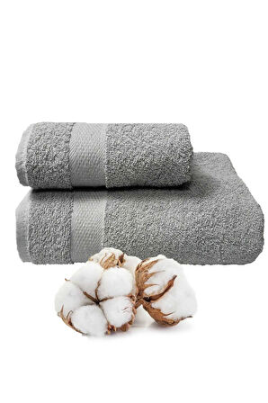 2 li Banyo Havlu Takımı &amp;#37;100 Pamuklu Dry Açık Gri