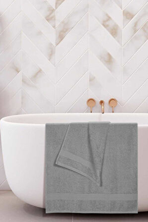 2 li Banyo Havlu Takımı &amp;#37;100 Pamuklu Dry Açık Gri