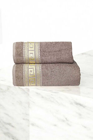 2 Parça Elysium Premium Banyo Havlu Seti  &amp;#37;100 Pamuk 70x140 Cm Kahve