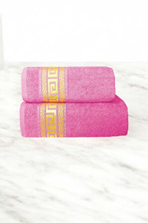 2 Parça Elysium Premium Banyo Havlu Seti  &amp;#37;100 Pamuk 70x140 Cm Pembe