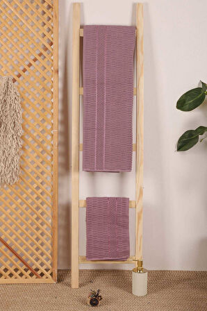 2 Parça Banyo Havlu Takımı &amp;#37;100 Pamuklu Çubuk Desen Mor