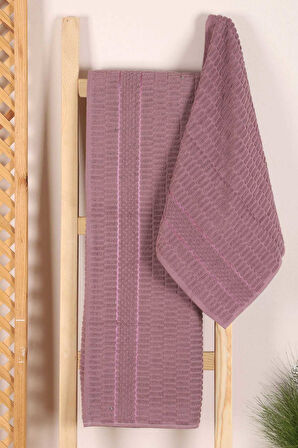 2 Parça Banyo Havlu Takımı &amp;#37;100 Pamuklu Çubuk Desen Mor