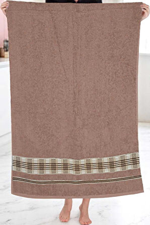 Ekose Desenli &amp;#37; 100 Pamuk Banyo Havlusu 70x140 Cm Kahve