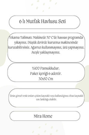 6 Parça Mutfak Havlusu Seti &amp;#37;100 Pamuklu Zahter