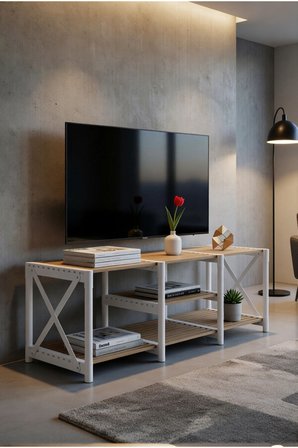 ZENNA RAFLI EKOLOJİK TV SEHPA BEYAZ MASİF AHŞAP