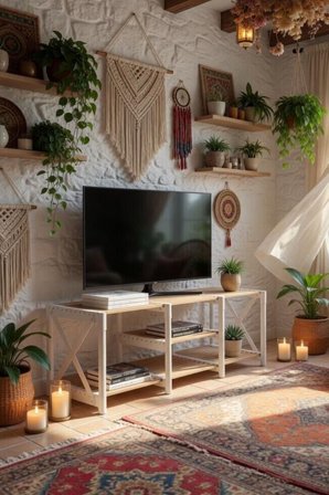 ZENNA RAFLI EKOLOJİK TV SEHPA BEYAZ MASİF AHŞAP