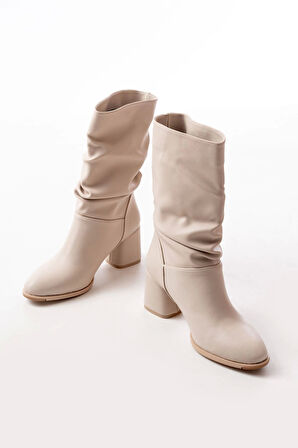 Rs-2430 Bej Topuklu Körüklü Günlük Kadın Bot