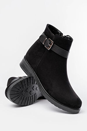 165-204/1 Siyah Süet Toka Aksesuarlı Fermuarlı Günlük Kadın Bot