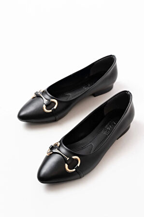 İnf-129 Siyah Günlük Taş Aksesuarlı Babet