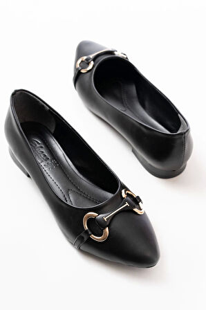 İnf-129 Siyah Günlük Taş Aksesuarlı Babet